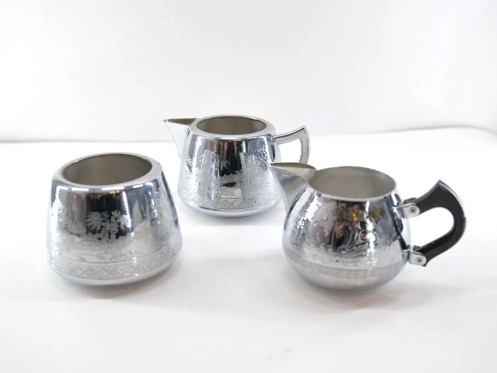 Chrome Tea Set Vintage, Rare, England, Willoware, Swan Chromalin Brand, 3-pc